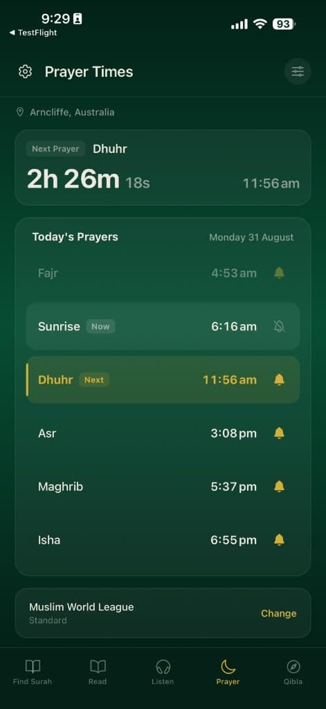 Prayer times and daily essentials