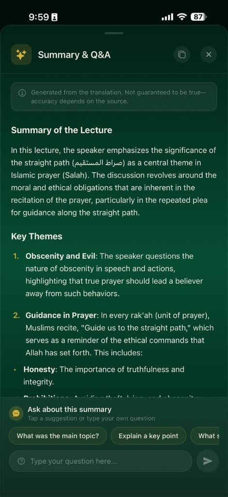 Summary and Q&A on a khutbah